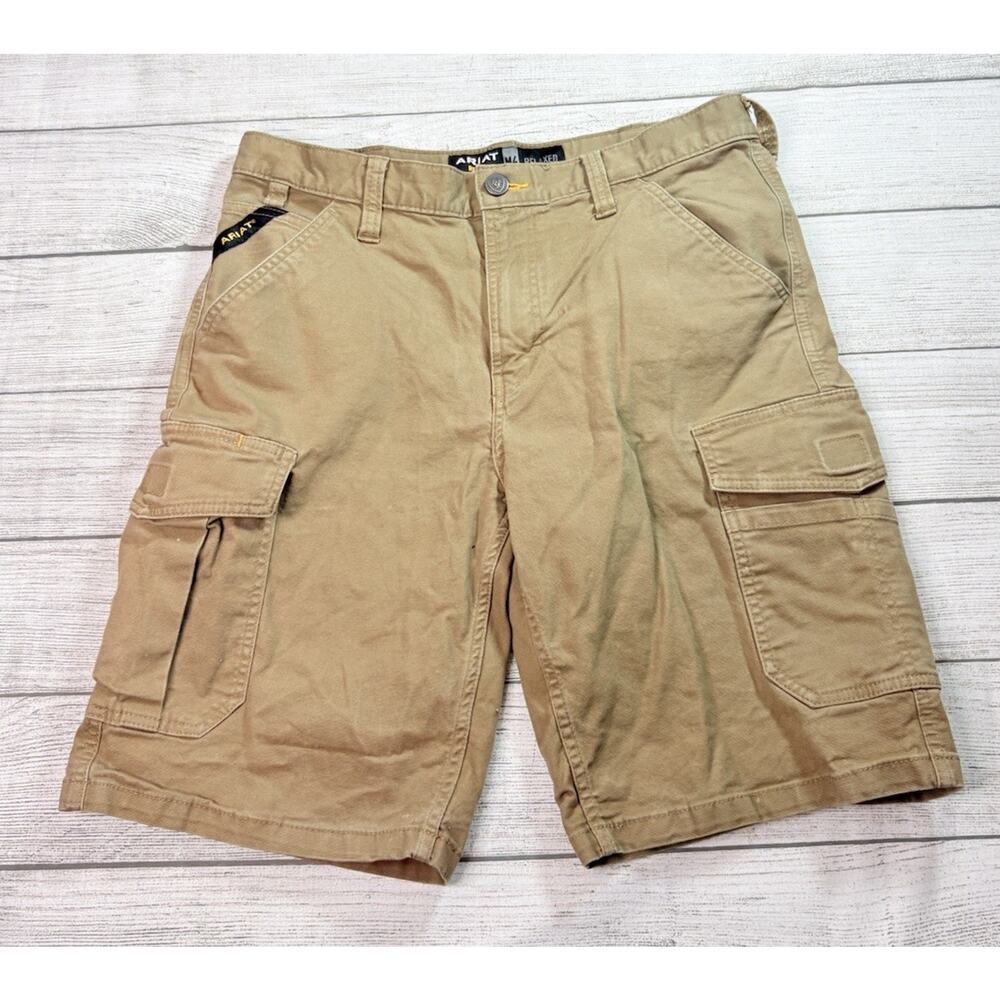 Ariat Rebar M4 Mens Relaxed Canvas Cargo Work Shorts Khaki Color Size 32